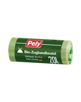 Pely Bio Muellsaecke 20 Liter, mit Zugband, hellgruen blickdicht, 48 mal 49 cm, reissfest, fluessigkeitsdicht, biologisch abbaubar, kompostierbar, 8 Stueck